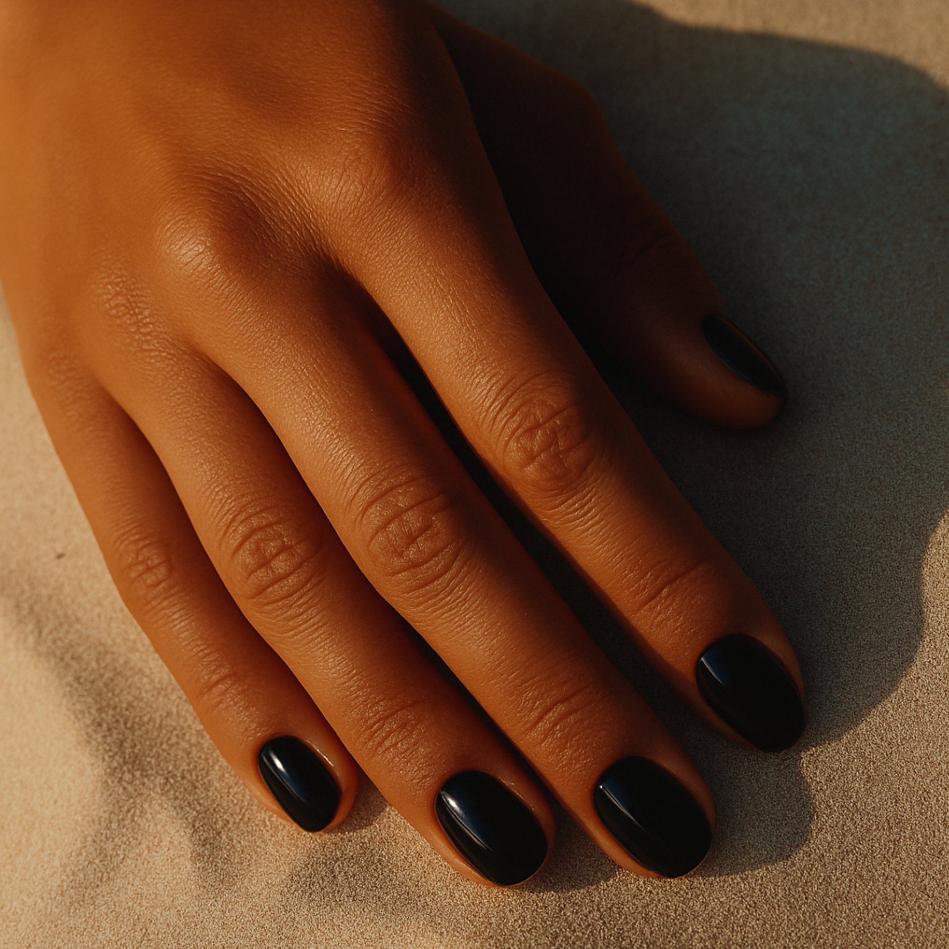 Preto Profundo Oval Press Ons De Gel Suave