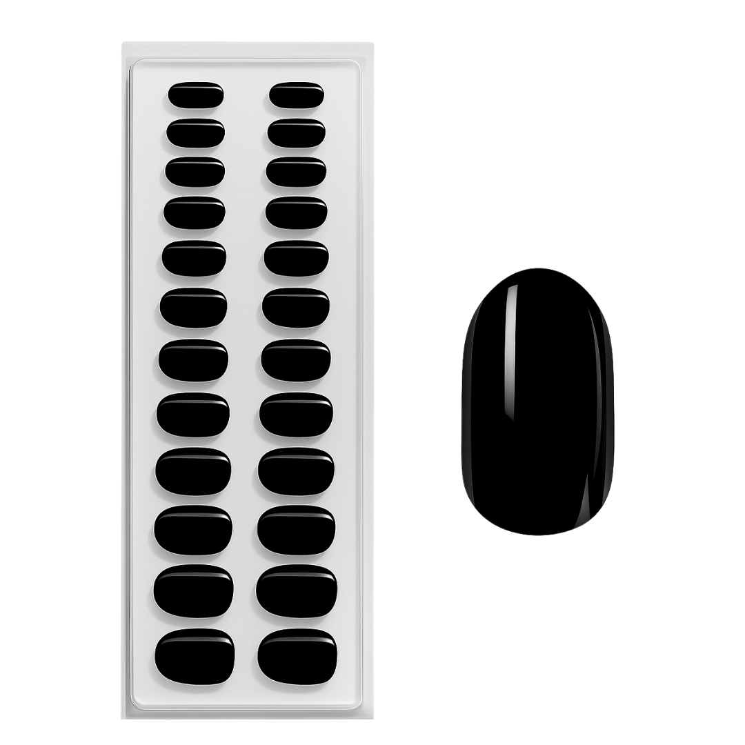 Preto Profundo Oval Press Ons De Gel Suave