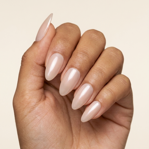 Nude Leitoso Amendoado Médio Press Ons De Gel Suave