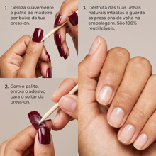 Remoção suave das press-on nails com palito de madeira