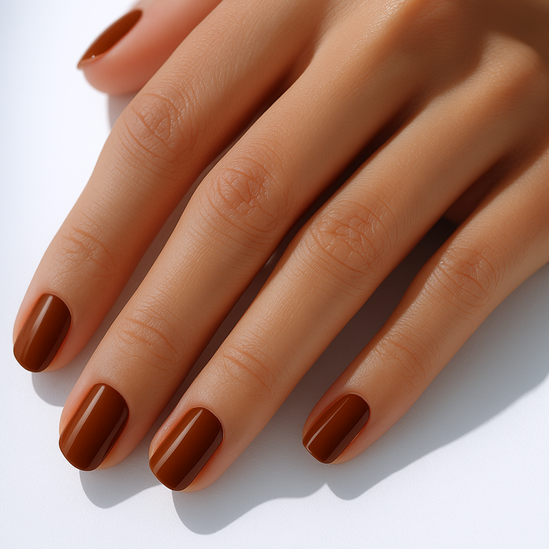 Castanho Escuro Oval Press Ons De Gel Suave