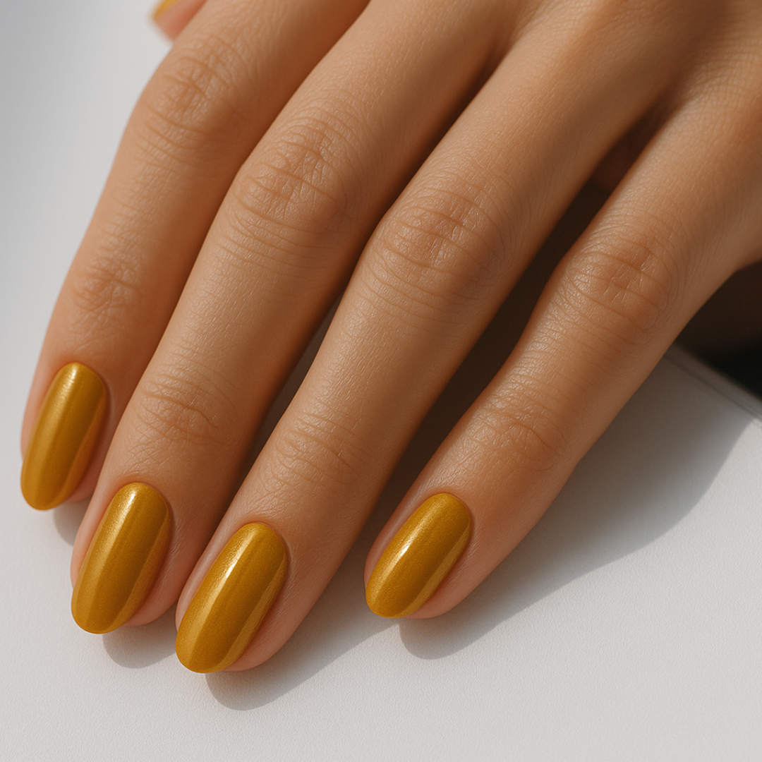 Ouro Glamoroso Oval Press Ons De Gel Suave