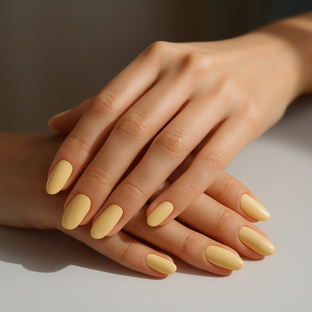Amarelo Médio Oval Press Ons De Gel Suave