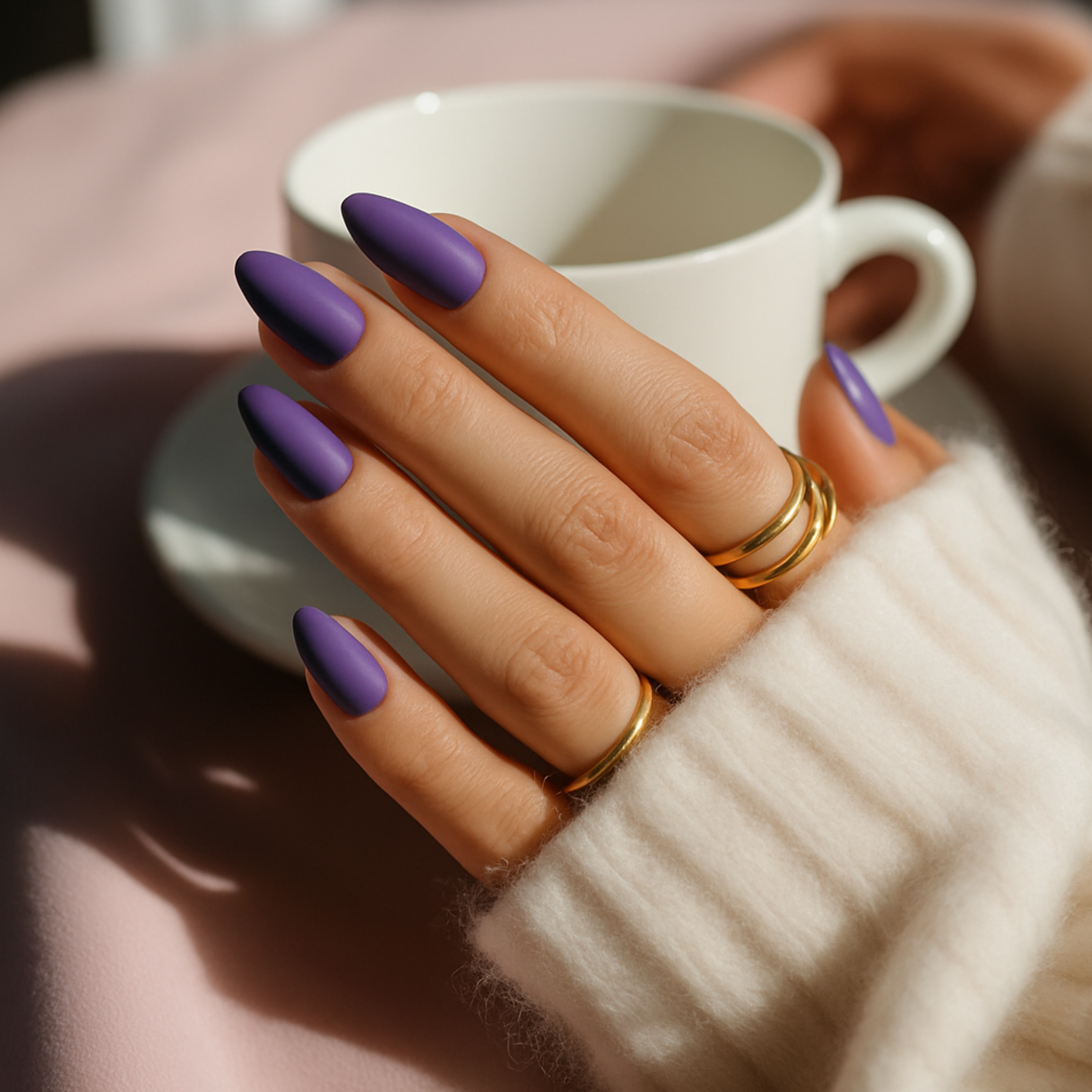 Névoa Púrpura Oval Press Ons De Gel Suave