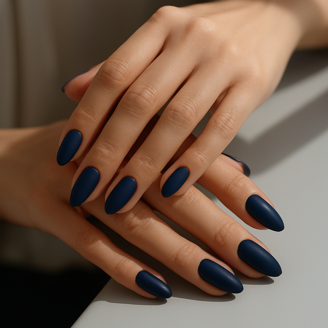 Azul Meia-Noite Quadrado Press Ons De Gel Suave