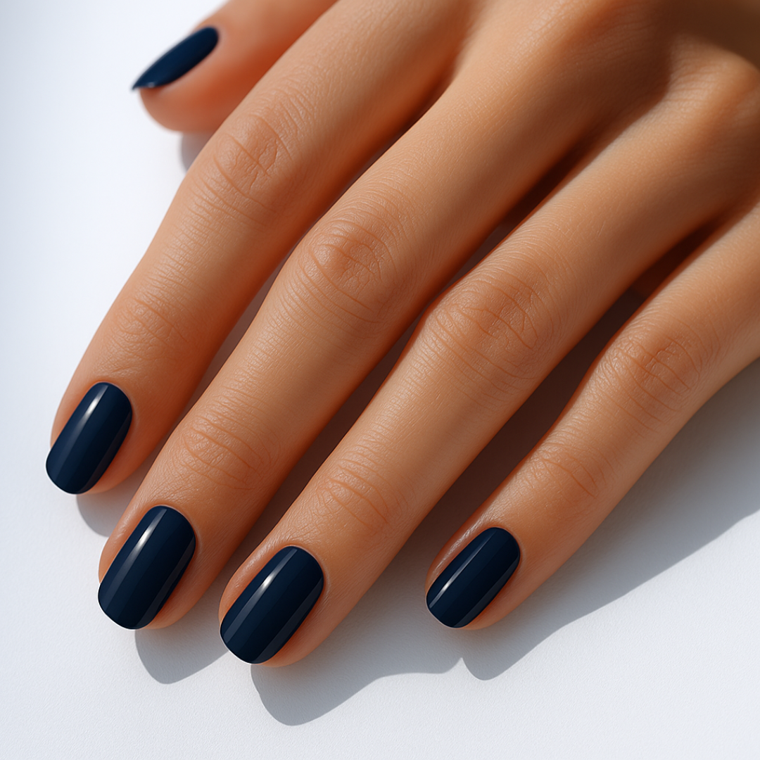 Azul Meia-Noite Oval Press Ons De Gel Suave