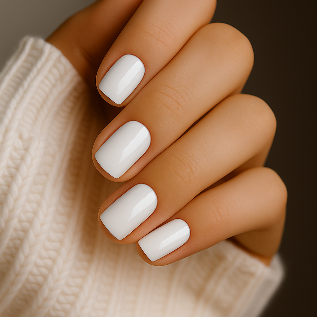 Branco Puro Quadrado Press Ons De Gel Suave