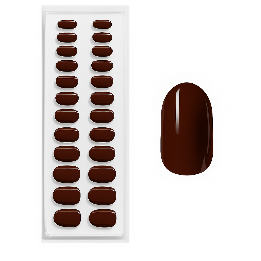 Castanho Escuro Oval Press Ons De Gel Suave