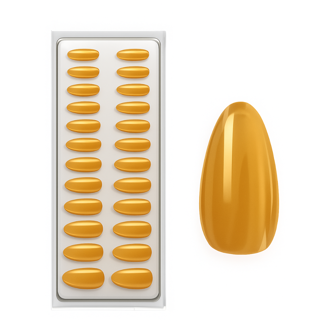 Ouro Glamoroso Almondo Press Ons De Gel Suave