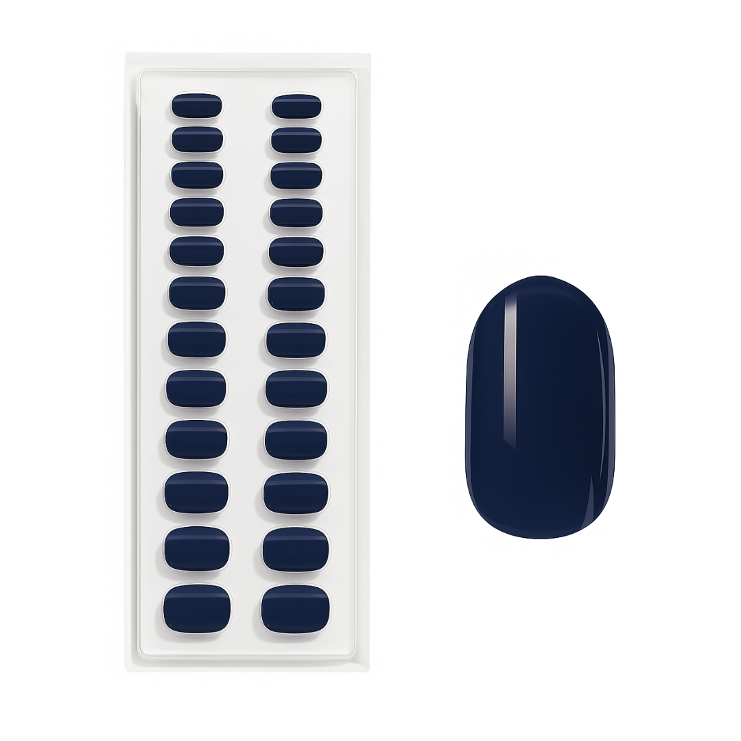 Azul Meia-Noite Oval Press Ons De Gel Suave
