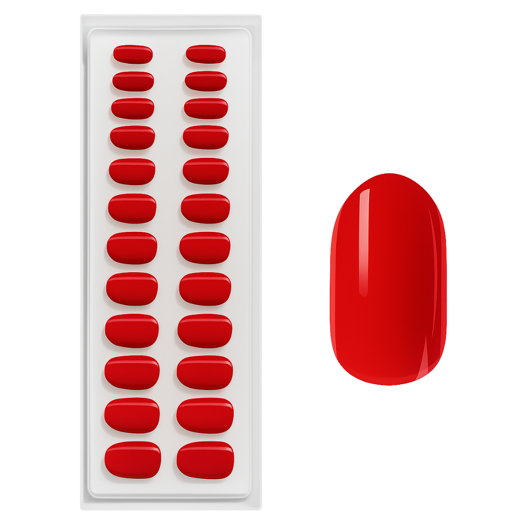 Vermelho Médio Oval Press Ons De Gel Suave