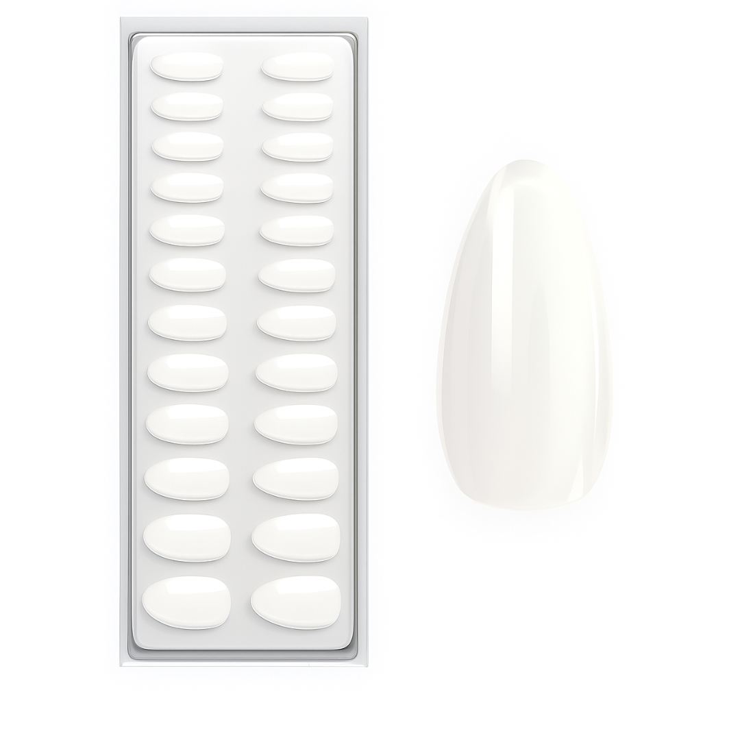 Branco Puro Almondo Press Ons De Gel Suave