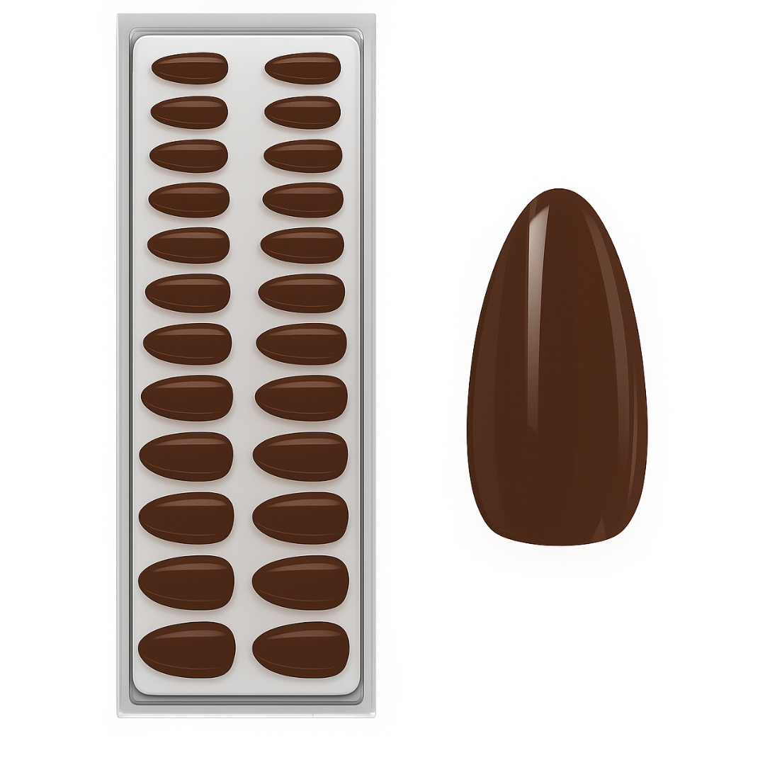 Castanho Escuro Almondo Press Ons De Gel Suave