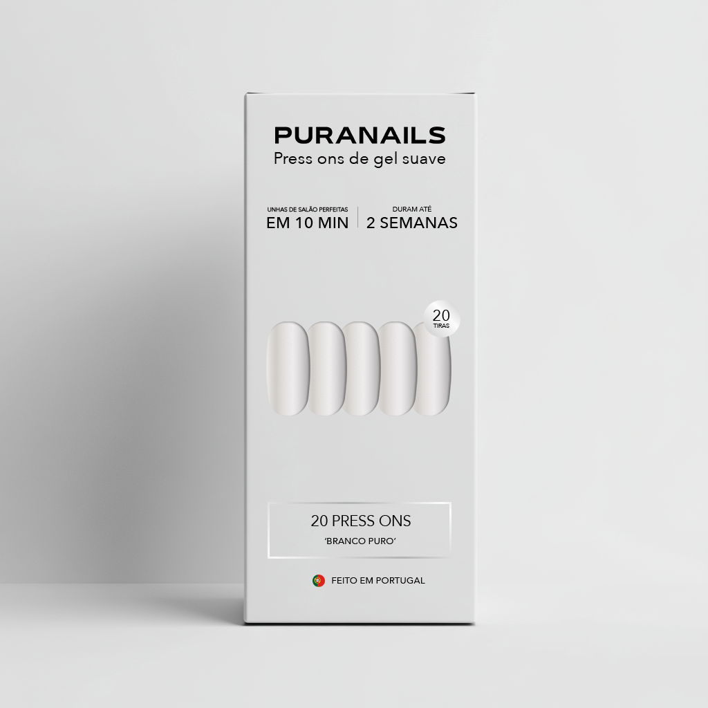 Branco Puro Almondo Press Ons De Gel Suave