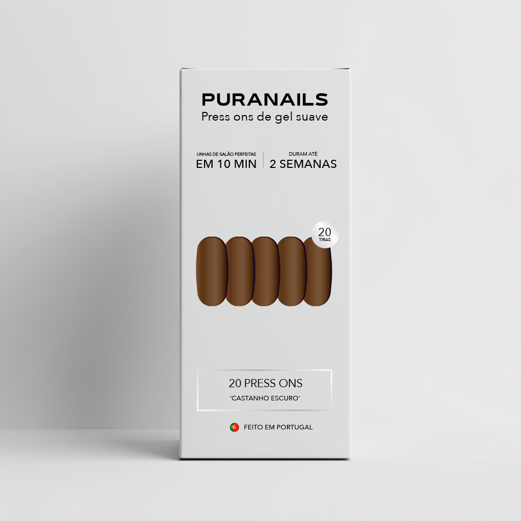 Castanho Escuro Oval Press Ons De Gel Suave