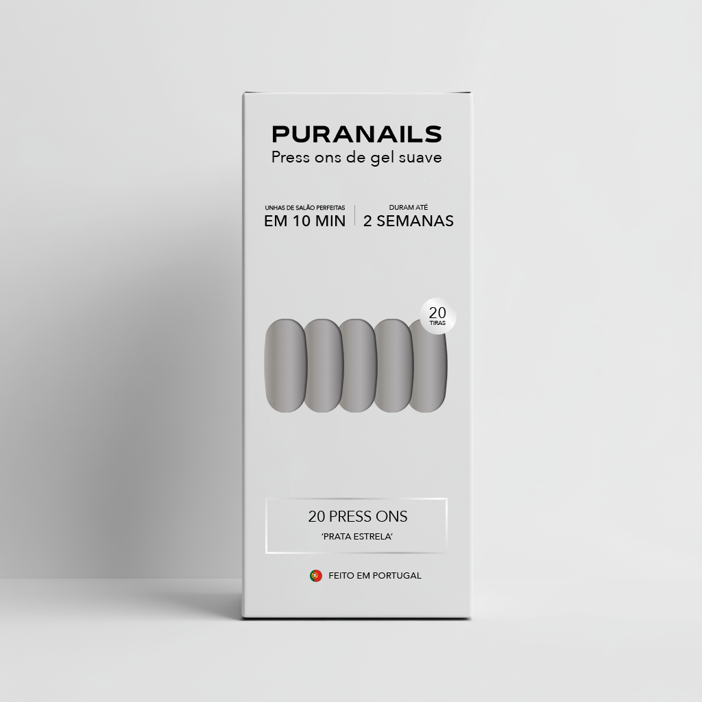 Prata Estrela Almondo Press Ons De Gel Suave