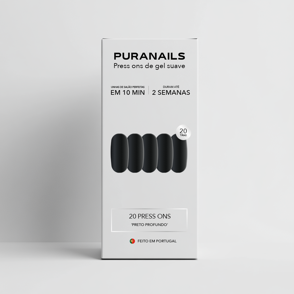 Preto Profundo Almondo Press Ons De Gel Suave