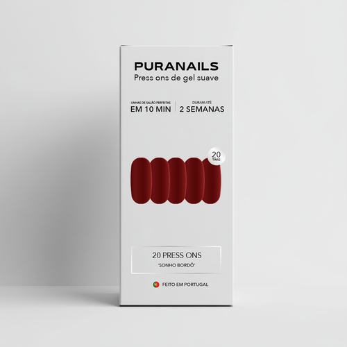 Sonho Bordô Almondo Press Ons De Gel Suave