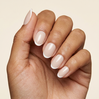 French Nude Oval Curto Press Ons De Gel Suave