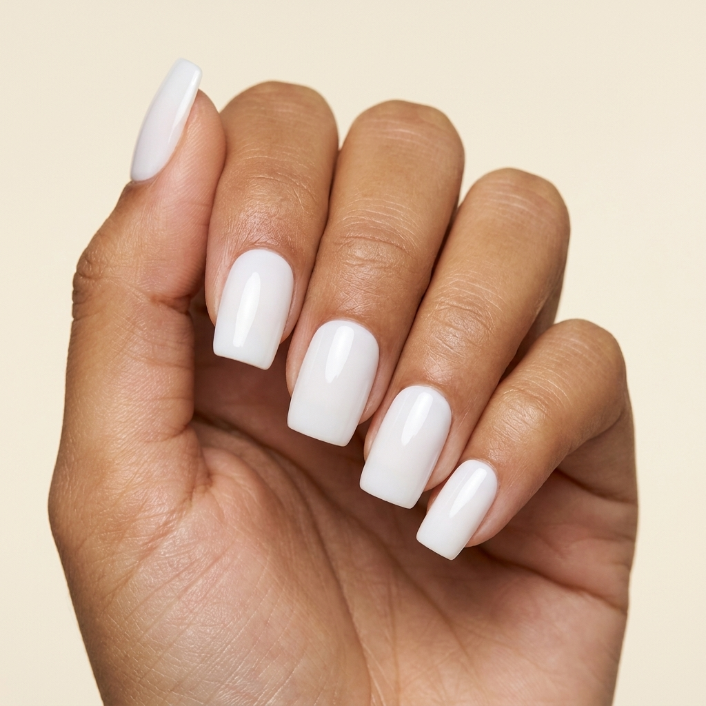 Branco Leitoso - press-on nails, Quadrado Médio